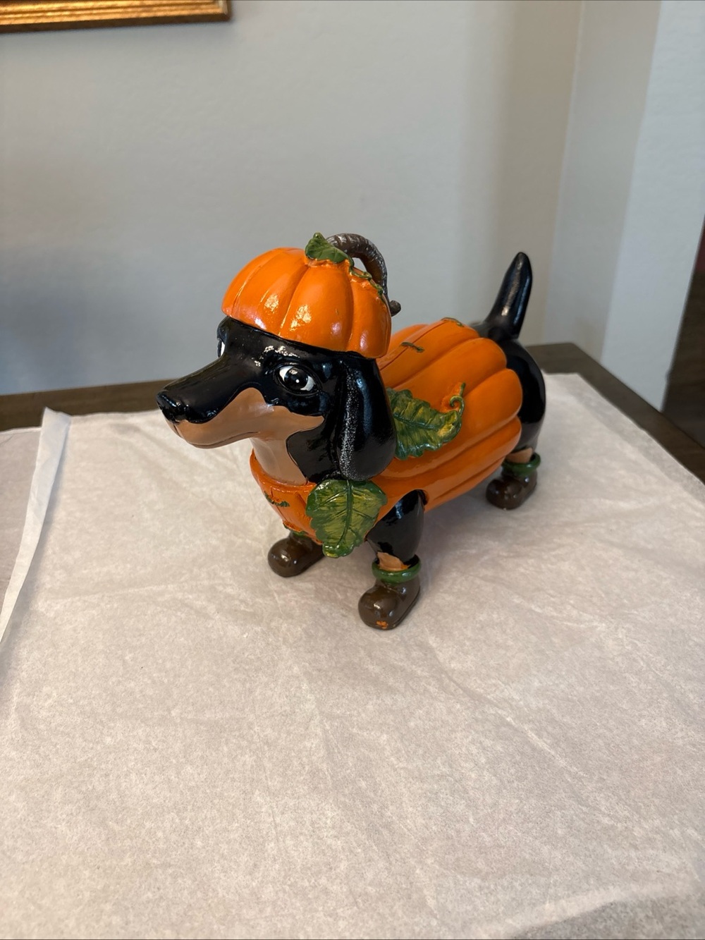 NEW Halloween Dachshund Dressed As Pumpkin 12” X 9”